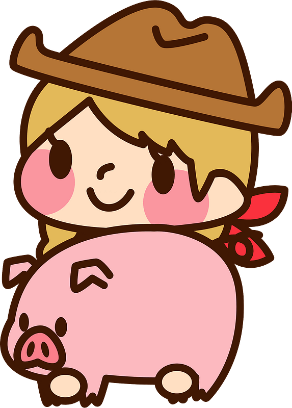 A Cartoon Of A Woman Wearing A Hat And A Pig