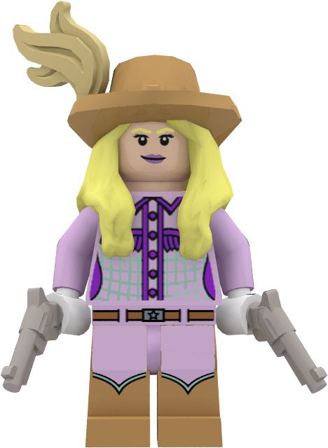 A Toy Figurine Of A Woman Wearing A Cowboy Hat And Holding Guns