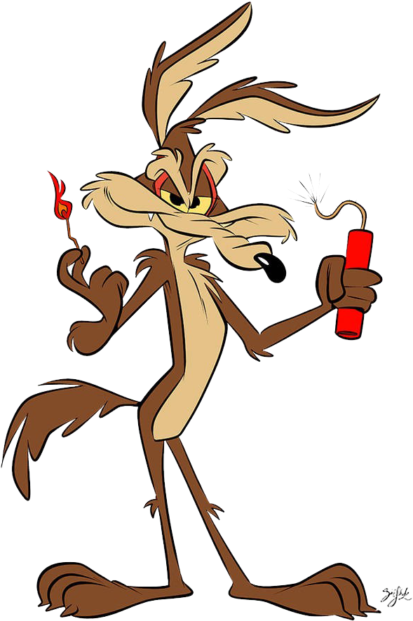 Cartoon Of A Coyote Holding A Fire Bomb