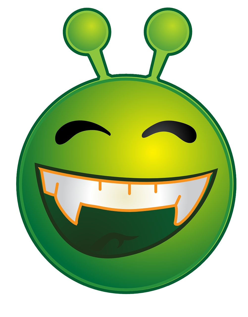A Green Cartoon Face With Teeth And Eyes