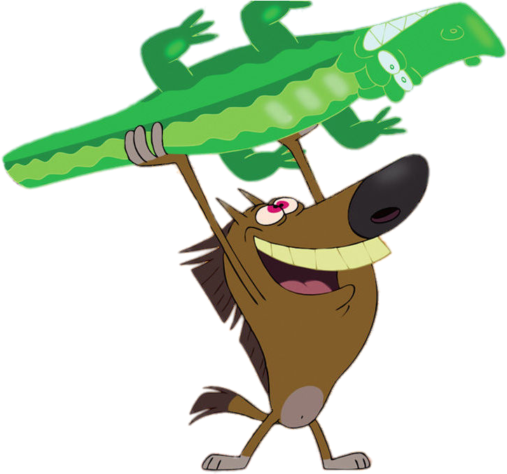 Cartoon Of A Dog Holding A Green Alligator Over His Head