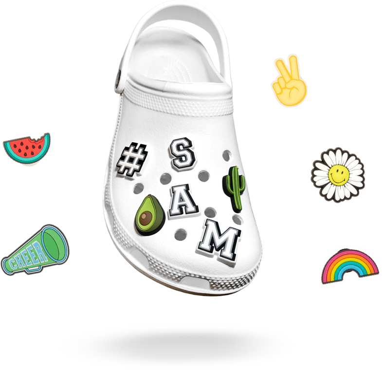 A White Shoe With Stickers On It