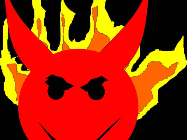 A Red Face With Horns And Flames