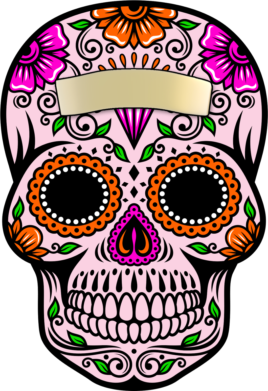 A Pink Skull With Orange And White Flowers