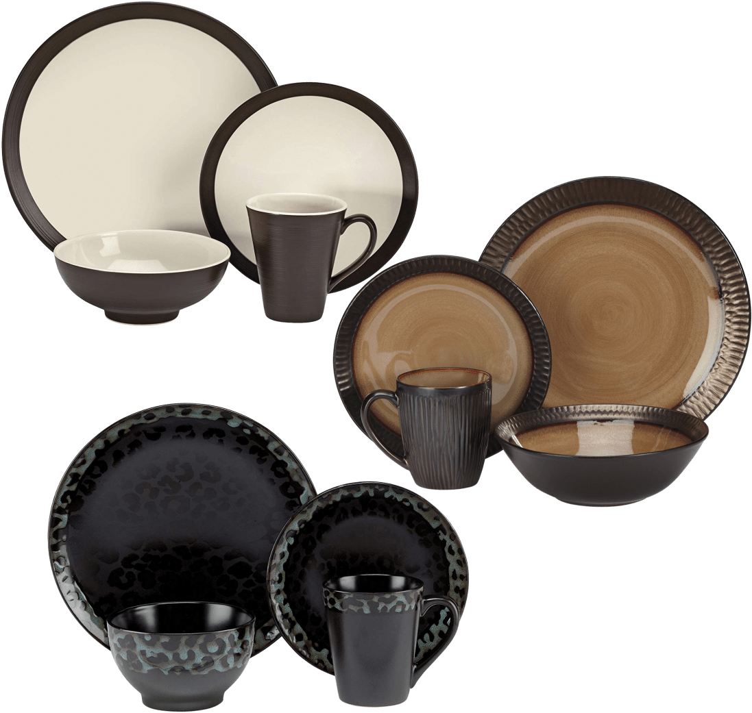 A Group Of Black And White Plates And Cups