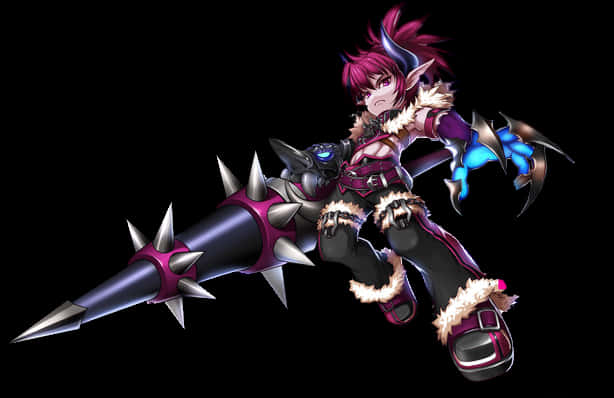 A Cartoon Character With Purple Hair And Spiked Armor