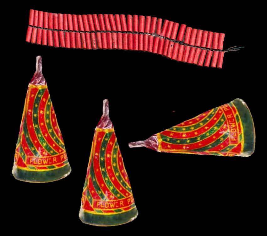 A Group Of Red And Green Cone Shaped Objects