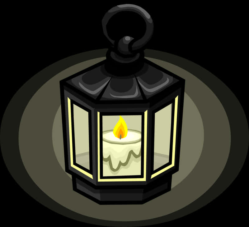 A Black Lantern With A Candle Inside
