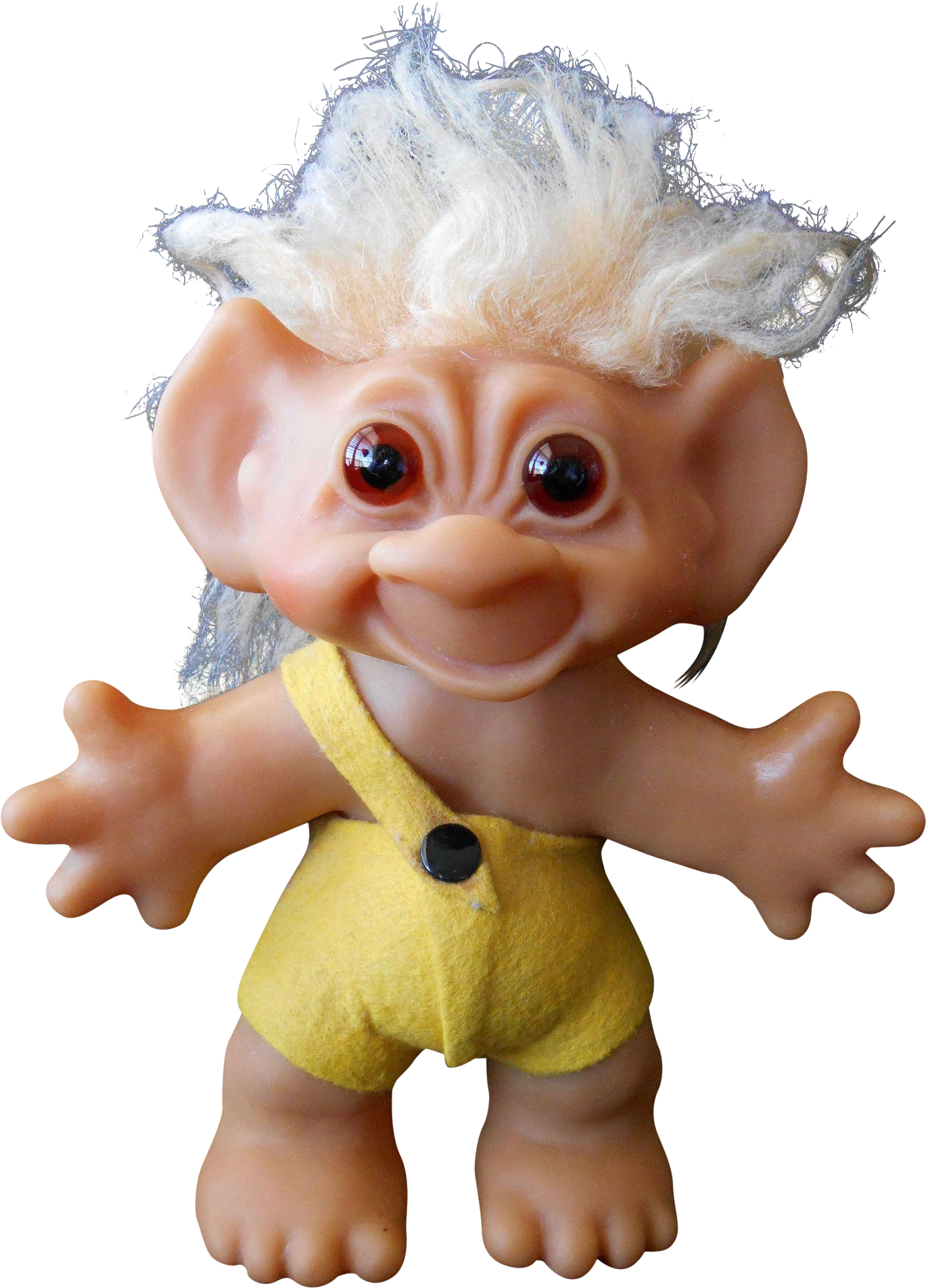 A Toy Troll With White Hair And Yellow Shorts