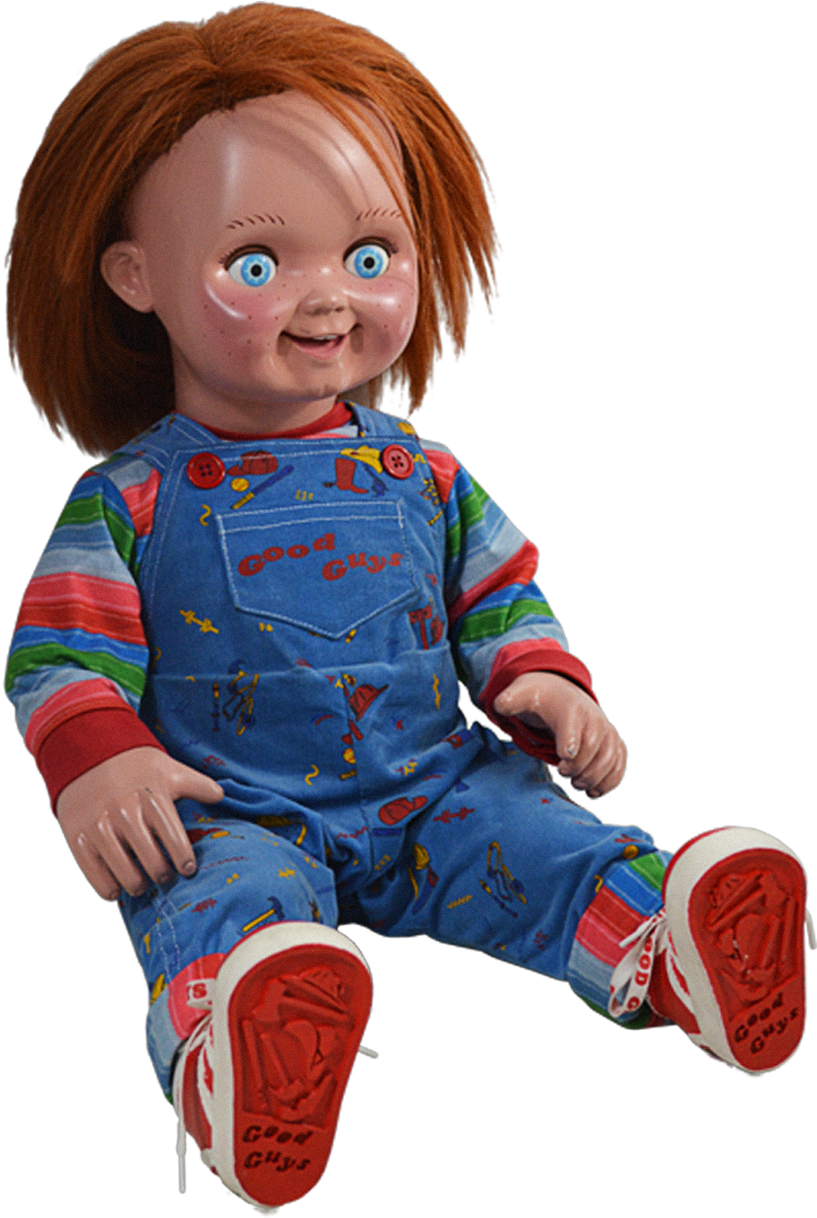 A Doll With Red Hair And Blue Overalls