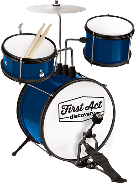 A Blue Drum Set With Drumsticks