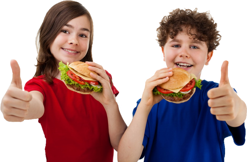 A Couple Of Kids Eating Hamburgers