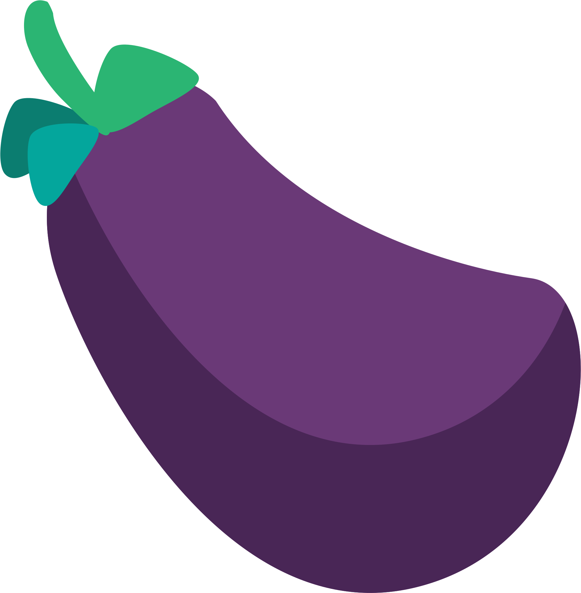 A Purple Eggplant With Green Leaves