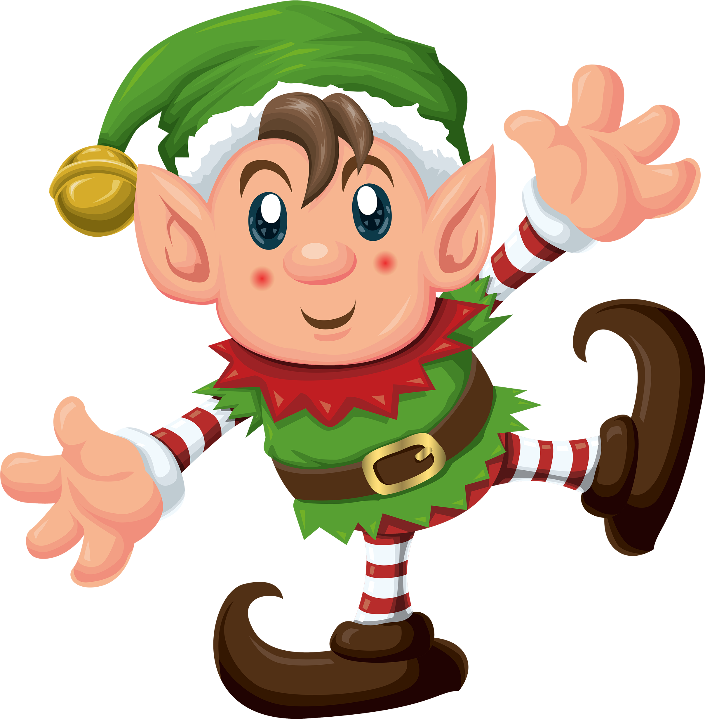 A Cartoon Elf With Green Hat And Red Striped Pants