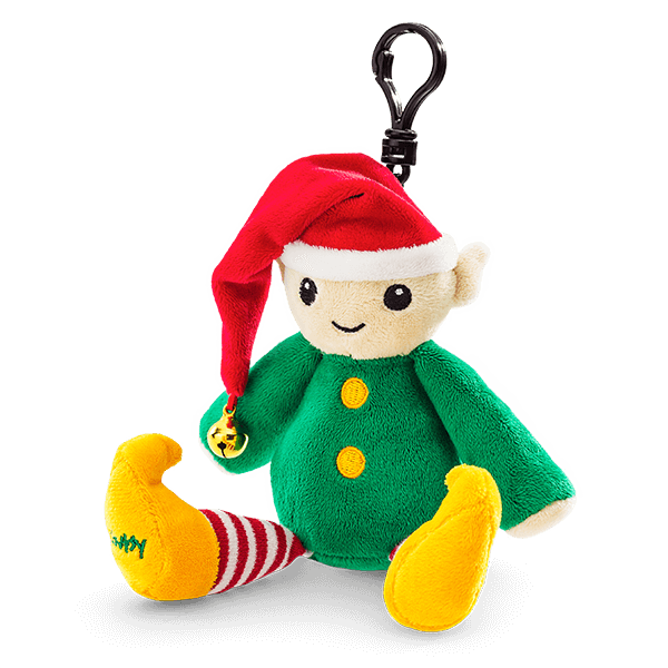 A Stuffed Toy Elf With A Red Hat And Yellow Feet