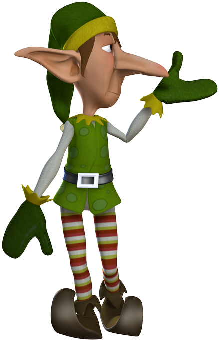 A Cartoon Elf With Green Hat And Green Gloves