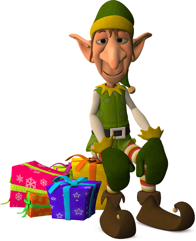 A Cartoon Elf Sitting On Presents