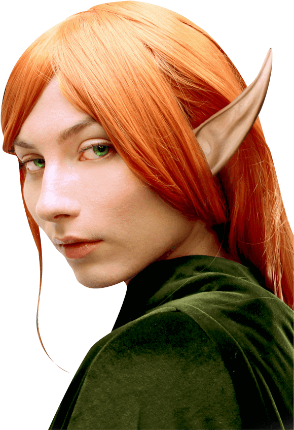 A Woman With Red Hair And Pointy Ears