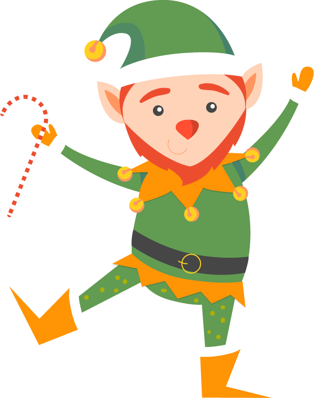 A Cartoon Elf Holding A Candy Cane