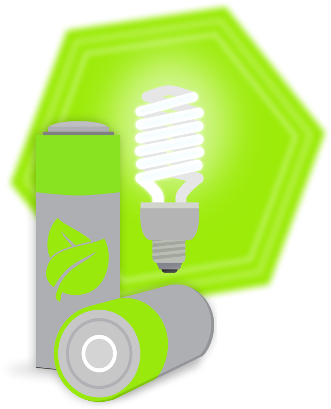 A Green And Grey Battery With A Light Bulb