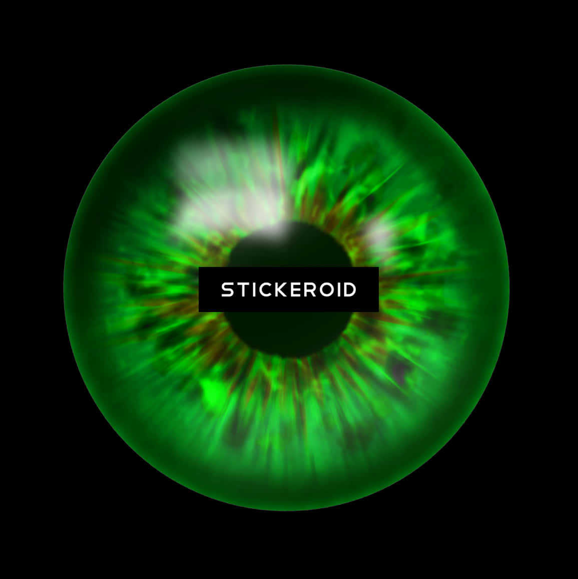 A Green Eyeball With Black Circle And White Text