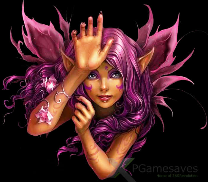 A Cartoon Of A Woman With Purple Hair And Wings