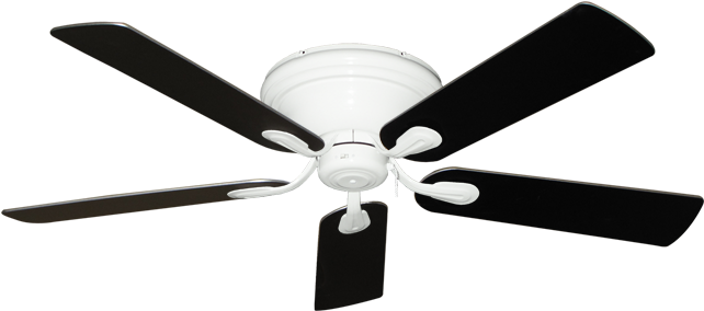 A White Ceiling Fan With Black Blades