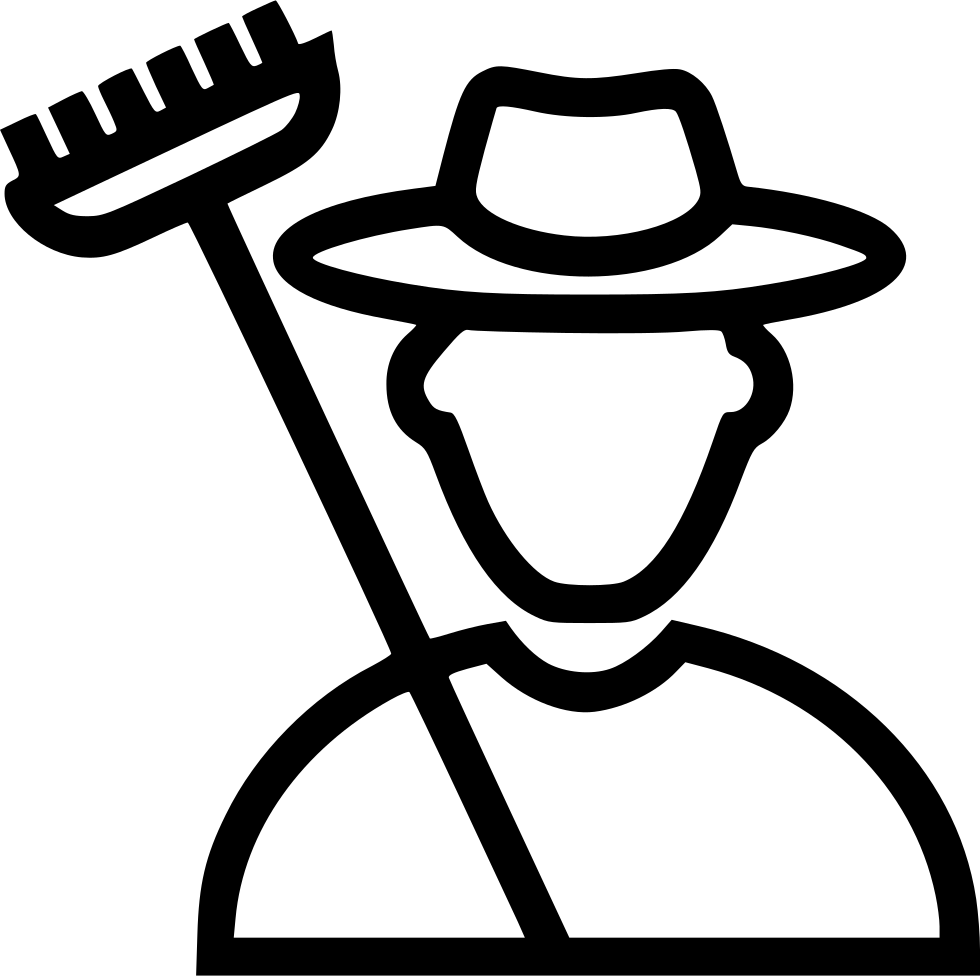 A Black And White Outline Of A Man Holding A Rake
