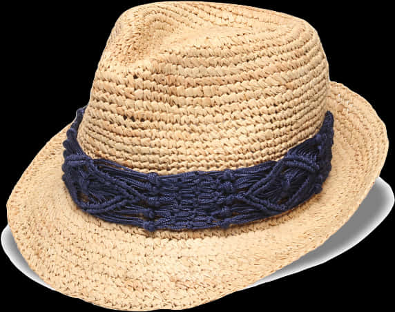 A Straw Hat With A Blue Band