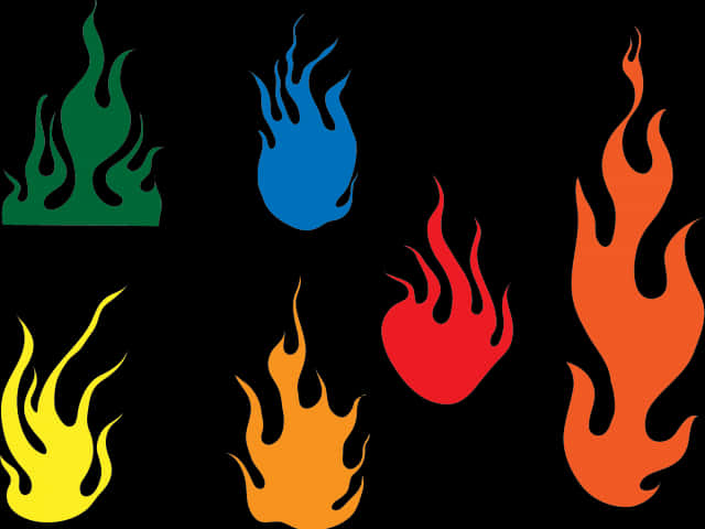 A Group Of Flames On A Black Background