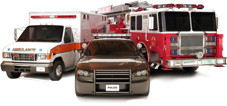 A Police Car And Ambulances
