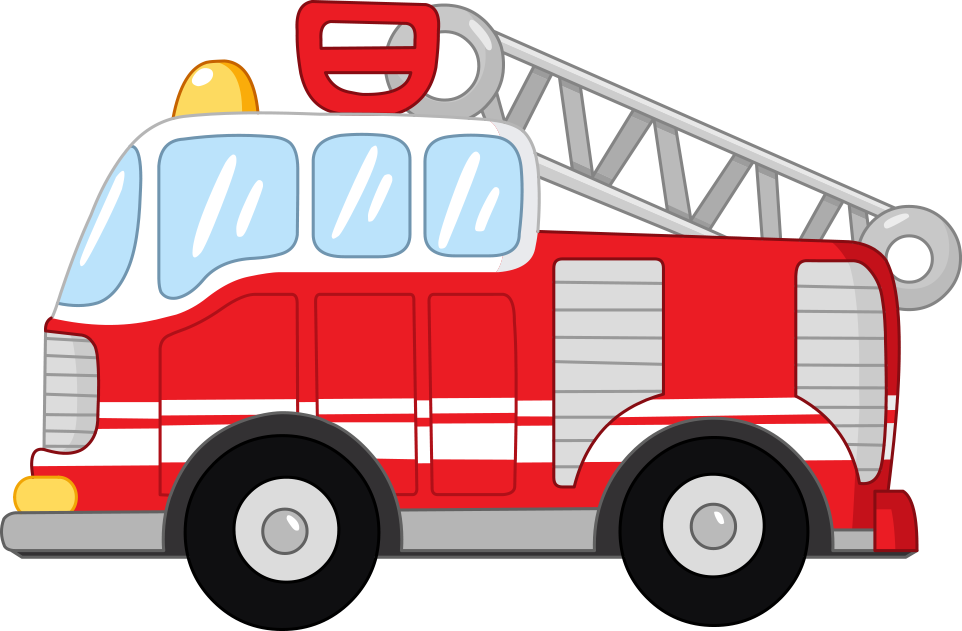 A Cartoon Fire Truck With A Ladder