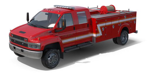 A Red Fire Truck With A Hose On The Side