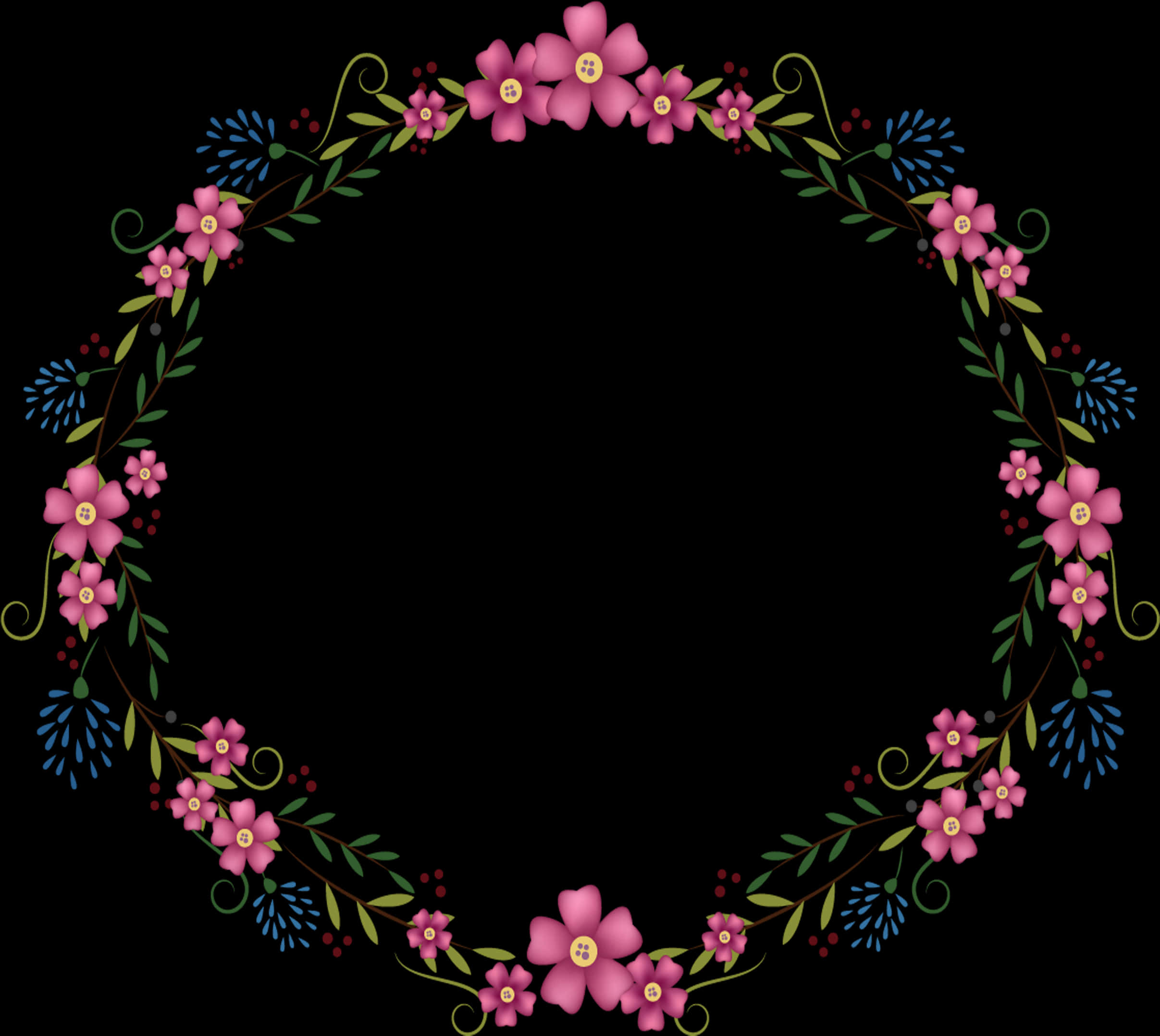 A Circular Floral Frame With Pink Flowers