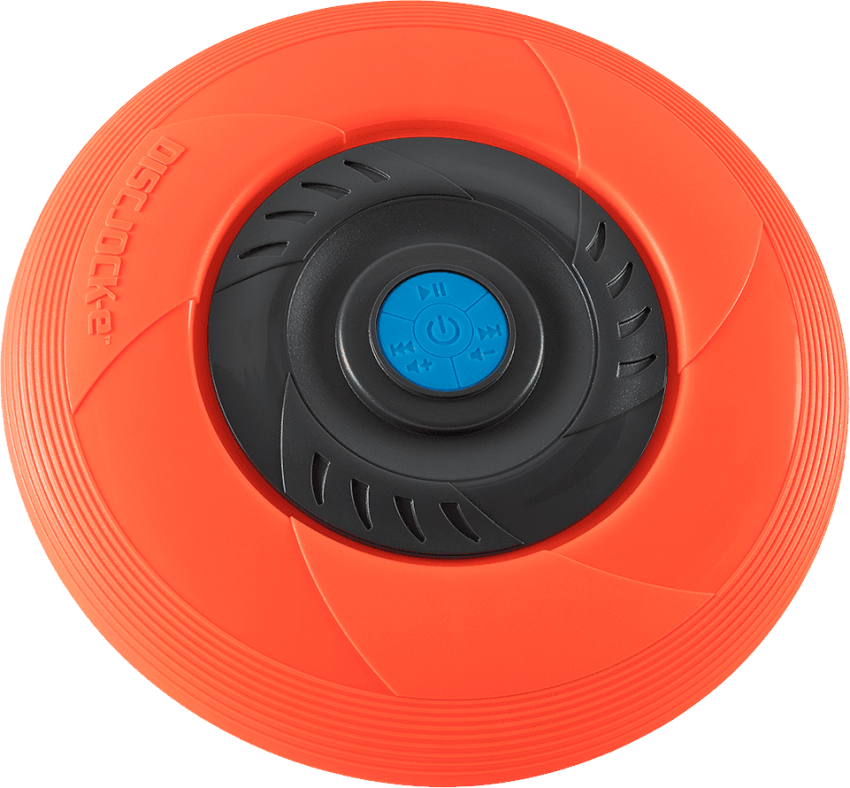 An Orange Frisbee With A Black Circle