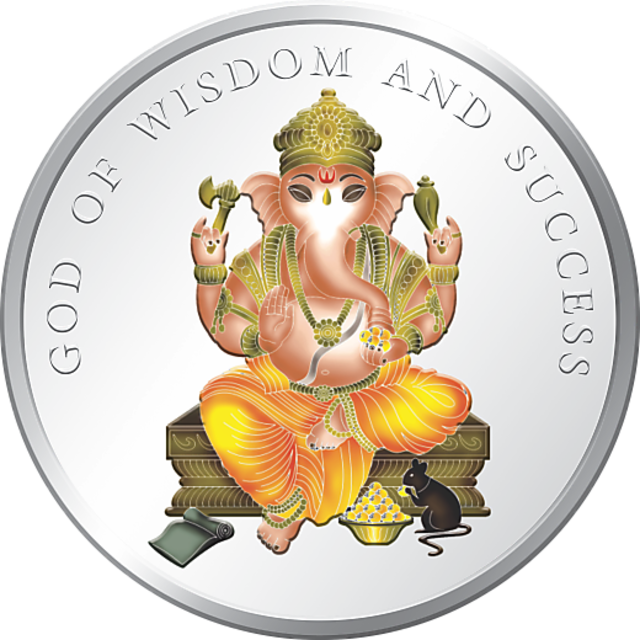 A Silver Coin With A Painting Of An Elephant