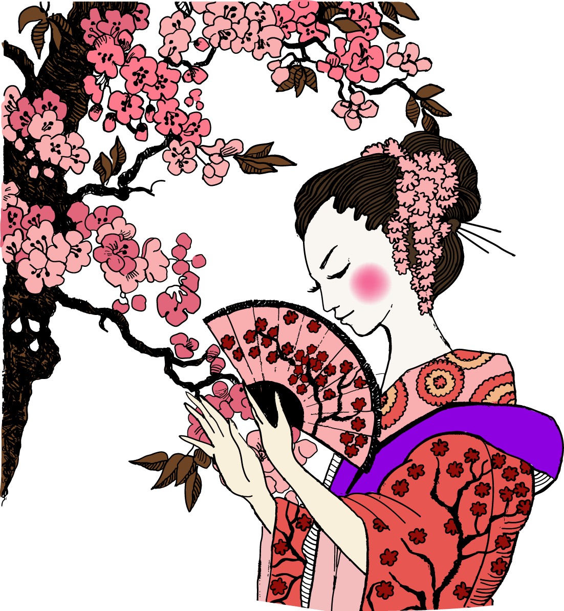 A Woman In A Kimono Holding A Fan