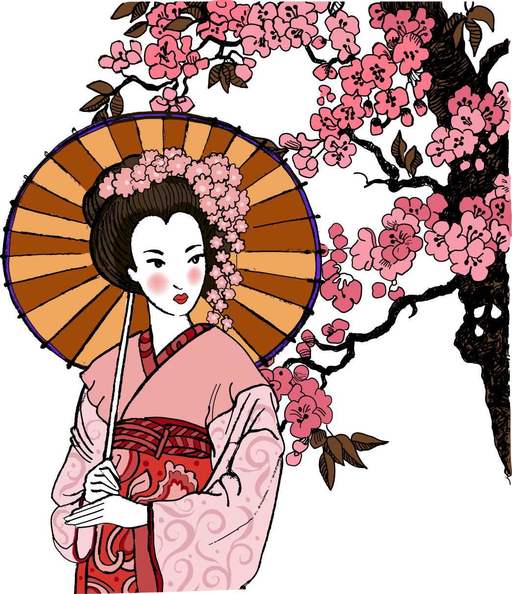 A Woman In A Kimono Holding An Umbrella