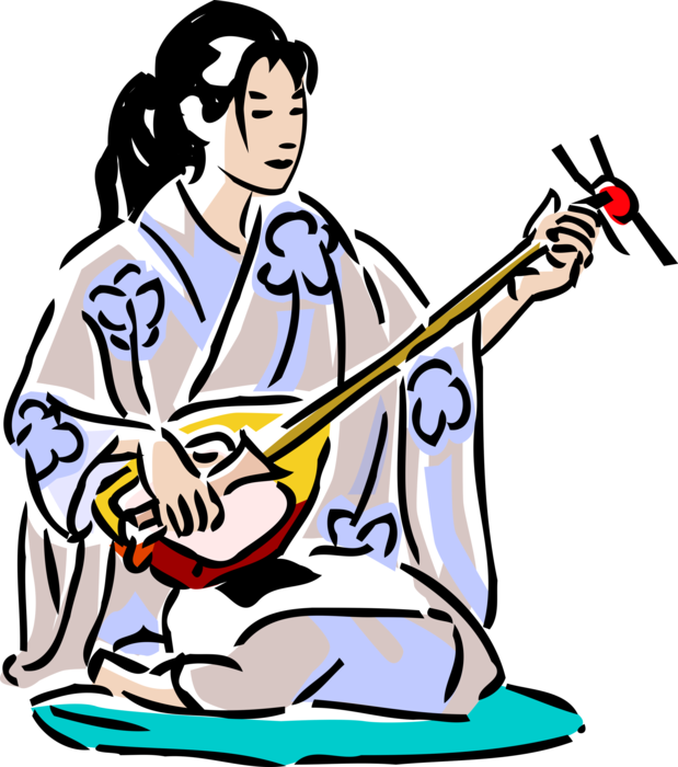 A Person In A Kimono Playing A Musical Instrument