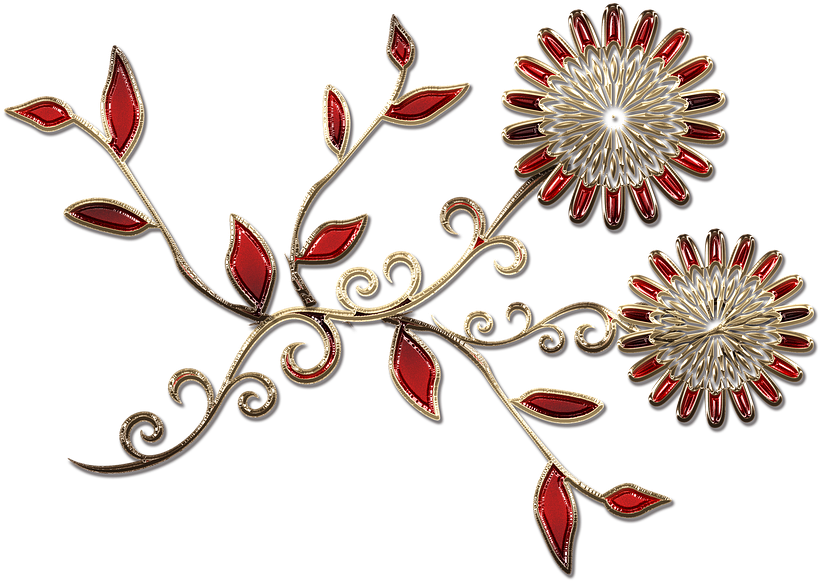 A Gold And Red Flower Design