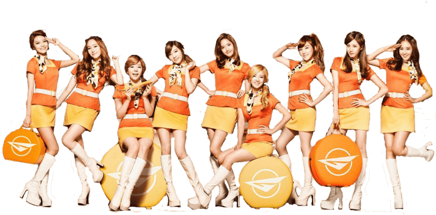 A Group Of Women In Orange And Yellow Uniforms Posing For A Picture