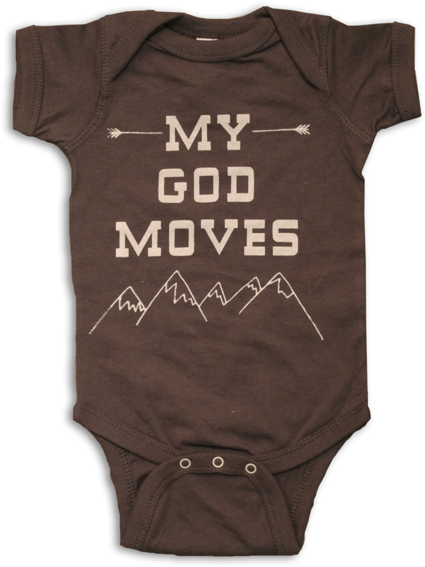 A Brown Baby Bodysuit With White Text On It