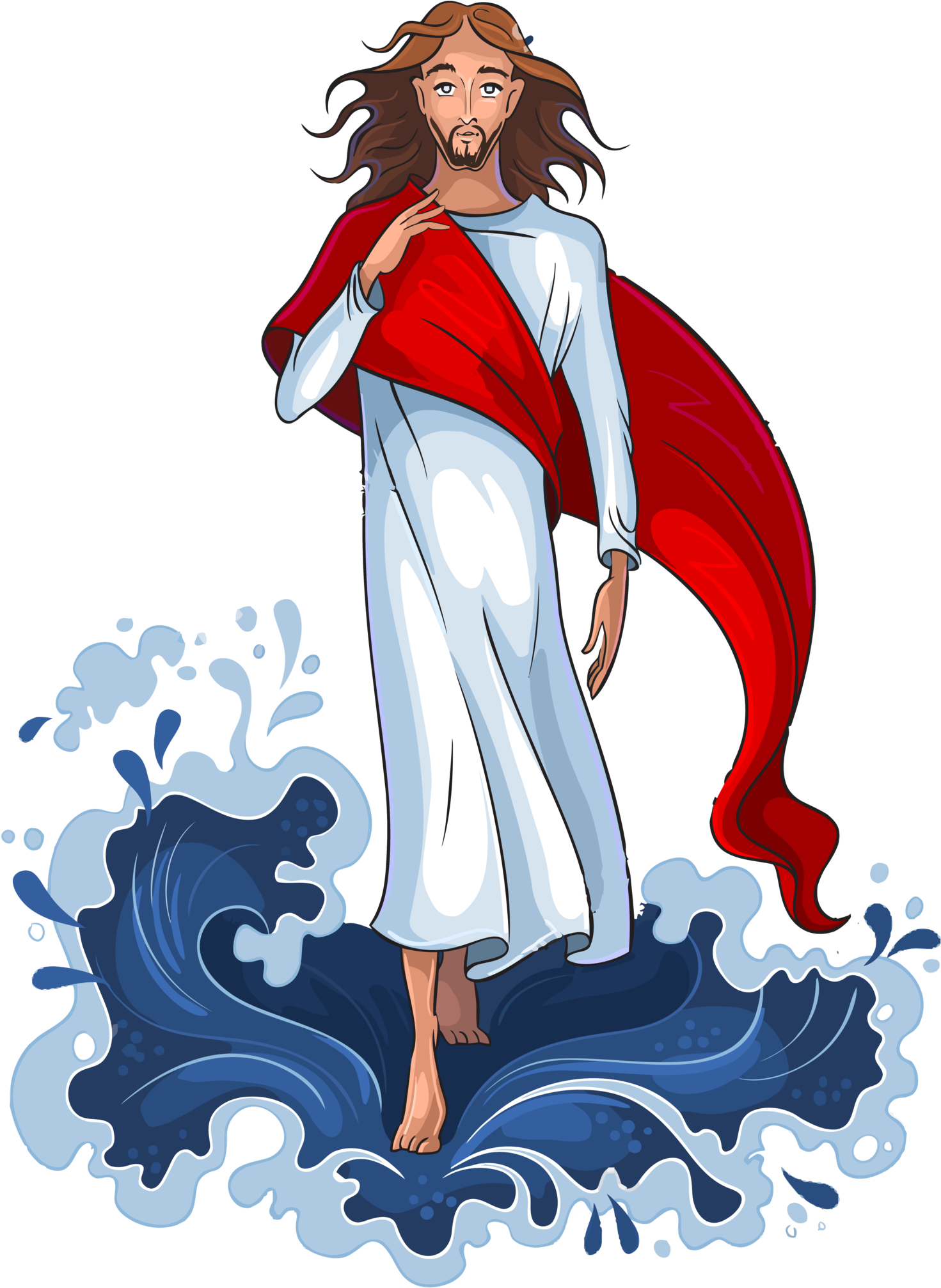 A Cartoon Of A Man In A White Robe And Red Cape