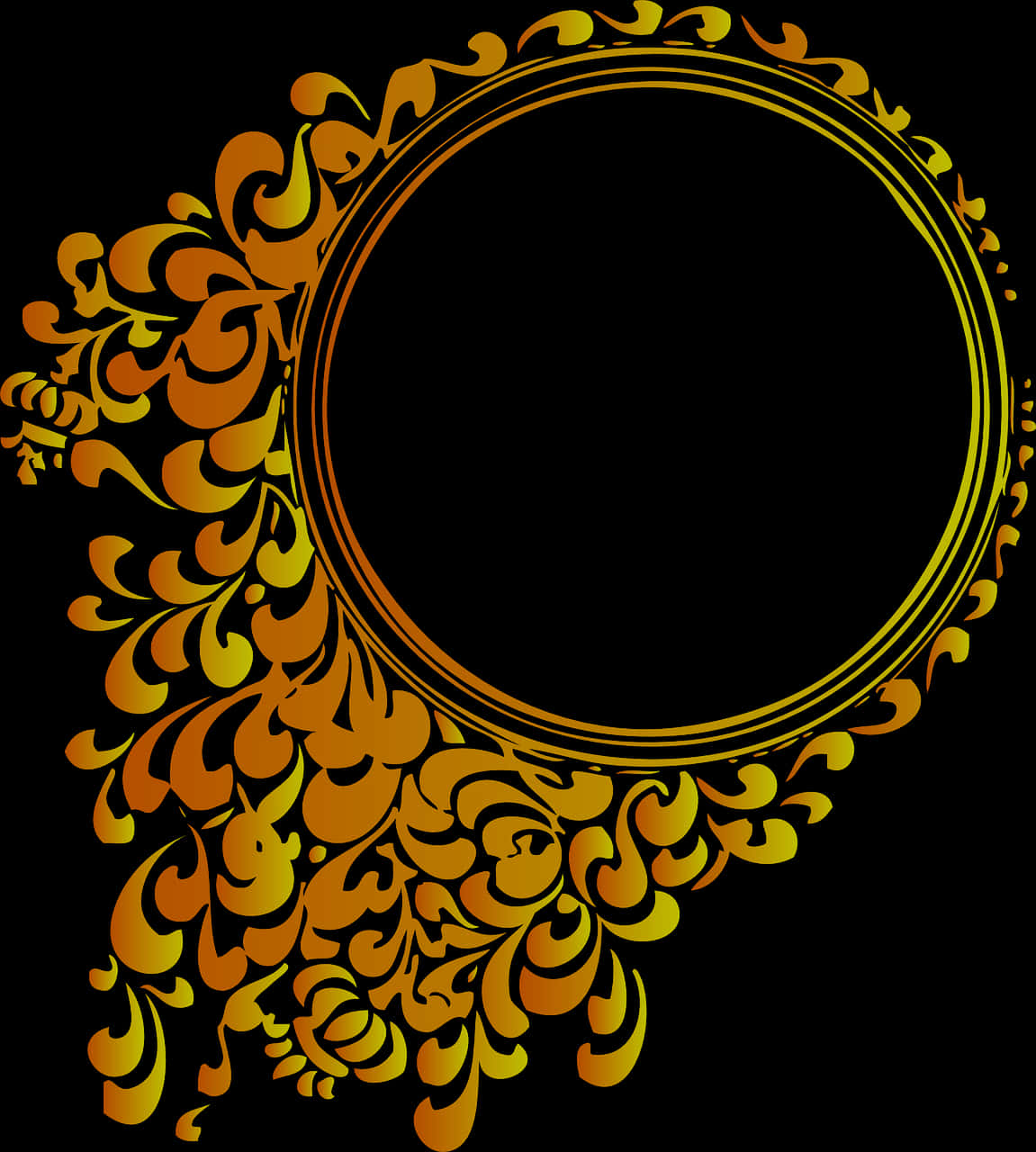 A Circular Gold Frame With A Black Background