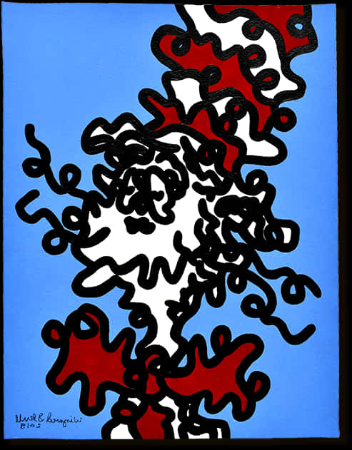 A Painting Of A White And Red Blots