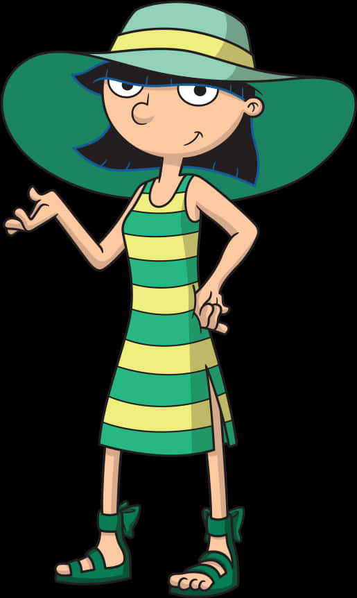 Cartoon Of A Woman Wearing A Green And Yellow Striped Dress