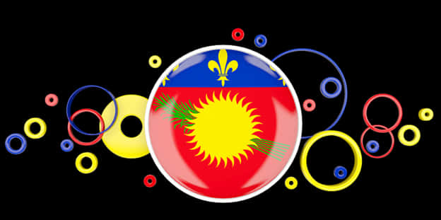 A Round Red Blue And Yellow Circle With A Yellow Sun