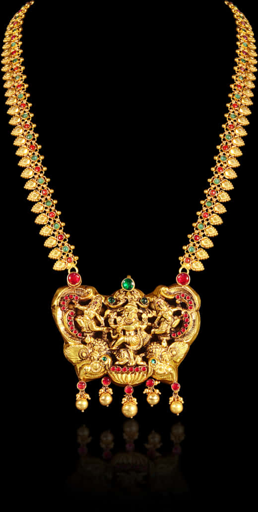 A Gold Necklace With A Design On It