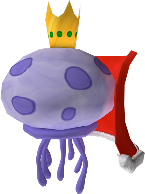 A Cartoon Of A Jellyfish With A Crown And A Red And Yellow Hat