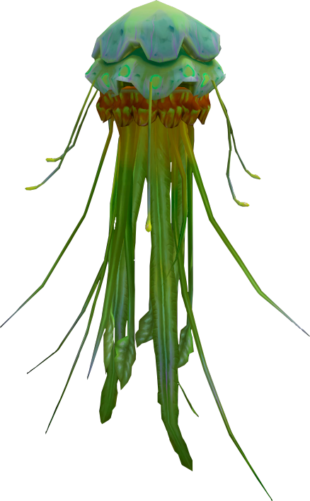 A Jellyfish With Long Green Tentacles